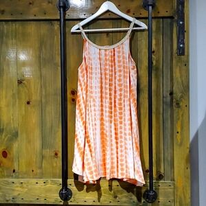 SAND & SPIRIT ORANGE FLOWY CRINKLE TOP GOLD TRIM BRAIDED SPRING SUMMER BABYDOLL